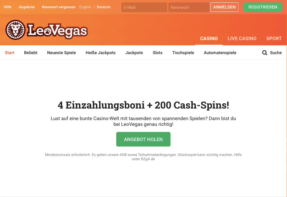 LeoVegas Bonus für die Einzahlung Mai 2022