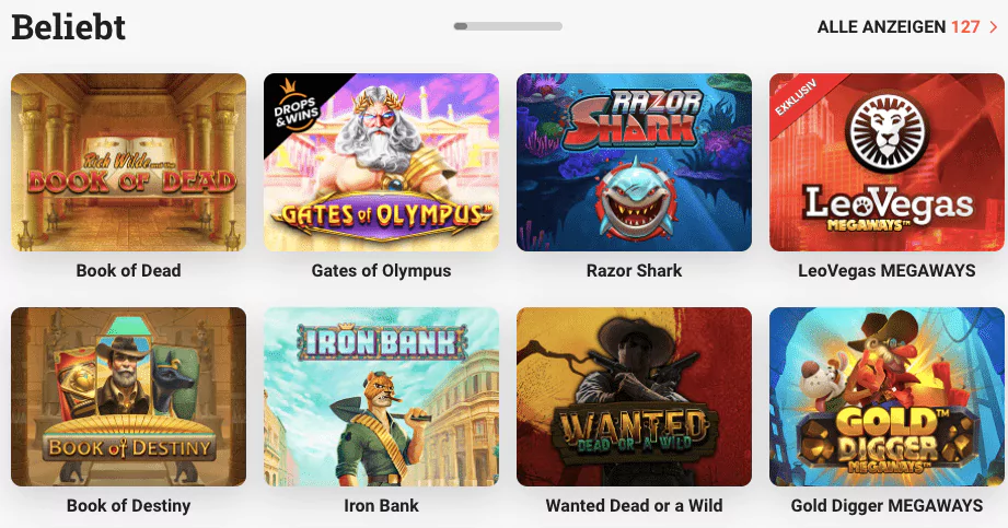 Game und Angebot im Überblick